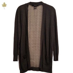 Gray Cardigan Sweater | 89th & Madison | Chevron Sheer Back - Open Front | Large